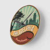 フィラデルヒィア都市スカイラインのレトロのヴィンテージの柱時計 ラウンド壁時計 (傾斜)