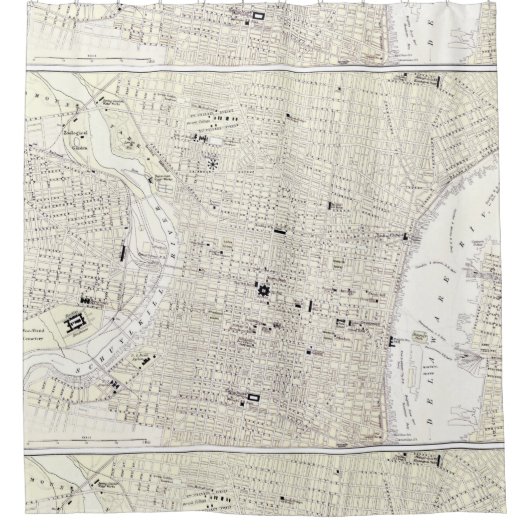 フィラデルヒィア(1885年)のヴィンテージの地図 シャワーカーテン (正面)