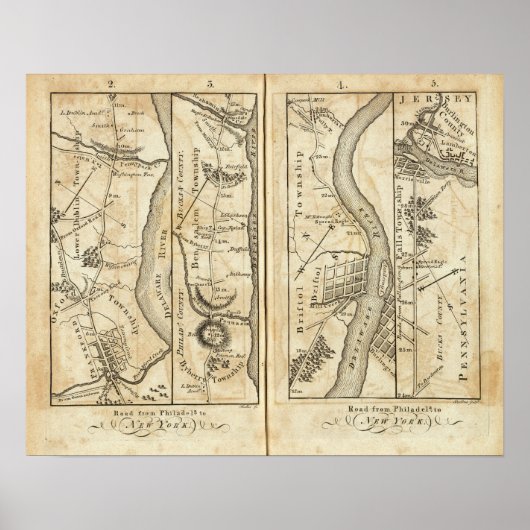 フィラデルフィアからニューヨークへの道路地図 ポスター (正面)