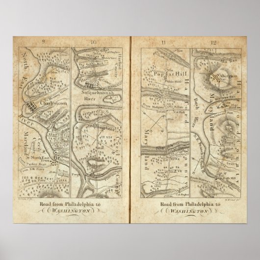 フィラデルフィアからワシントンロードの地図 ポスター (正面)