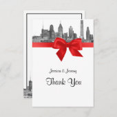 フィラデルフィアのスカイラインエッチングBW赤ありがとう サンキューカード (正面/裏面)