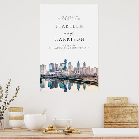 フィラデルフィアのスカイライン目的地の結婚式へようこそ ポスター (キッチン)