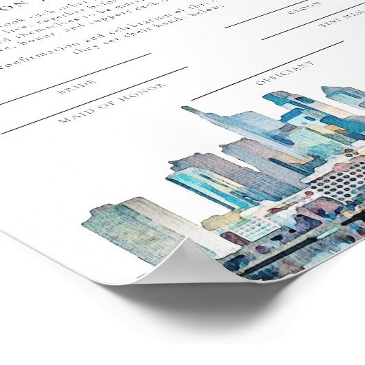 フィラデルフィアのスカイライン結婚証明書 ポスター (角)