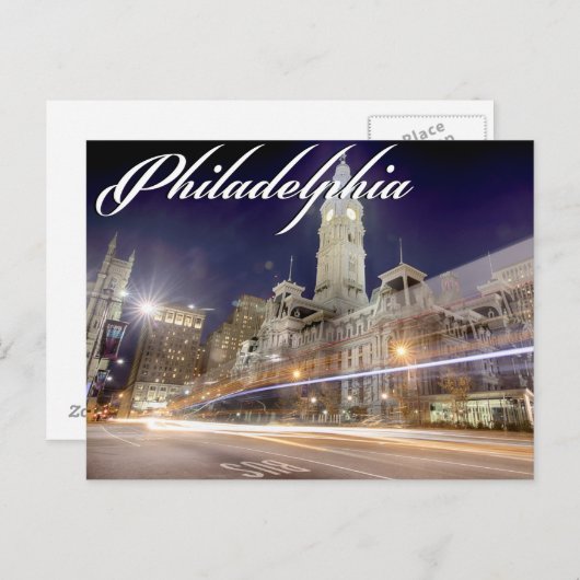 フィラデルフィアのポストカード「夜の市役所」 ポストカード (正面/裏面)