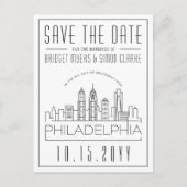 フィラデルフィアの結婚式 | スタイリッシュなスカイラインの結婚式予告ハガキ ポストカード (正面)