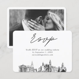フィラデルフィアの結婚式 ミニマル スケッチ RSVP エンクロージャーカード