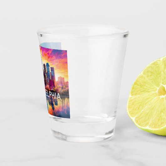 フィラデルフィアカラフルスカイライン抽象芸術アート ショットグラス (右)
