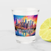 フィラデルフィアカラフルスカイライン抽象芸術アート ショットグラス (正面)