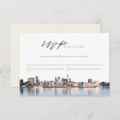 フィラデルフィアシティスカイラインウォーターカラーRSVPポストカード 招待状 (正面/裏面)