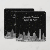 フィラデルフィアスカイラインエッチスターリーDIY SQ Sweet 16 招待状 (正面/裏面)