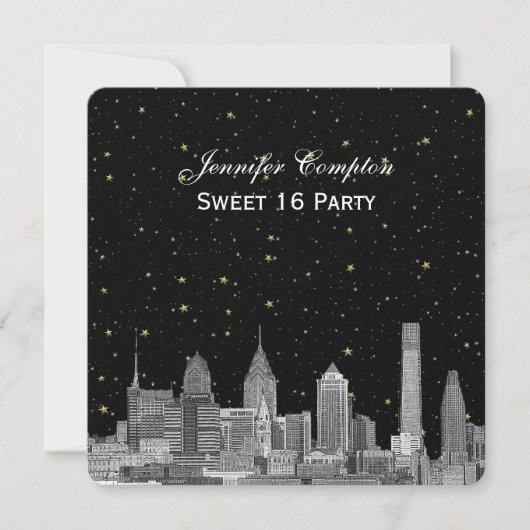 フィラデルフィアスカイラインエッチスターリーDIY SQ Sweet 16 招待状 (正面)