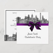 フィラデルフィアスカイラインエッチングBWパープルバチェロレッテ 招待状 (正面/裏面)