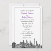 フィラデルフィアスカイラインエッチングBWパープルV結婚ズ 招待状 (裏面)