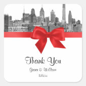 フィラデルフィアスカイラインエッチングBWレッドメッセージカード スクエアシール (正面)