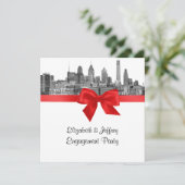 フィラデルフィアスカイラインエッチングBWレッド婚約パーティ 招待状 (スタンド正面)