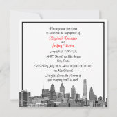 フィラデルフィアスカイラインエッチングBWレッド婚約パーティ 招待状 (裏面)