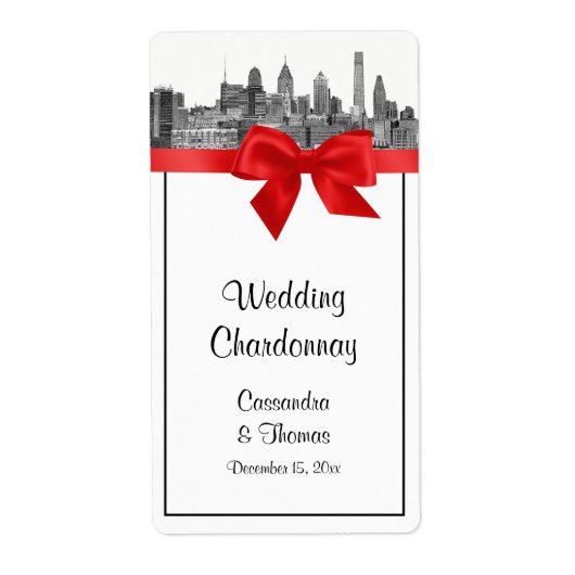 フィラデルフィアスカイラインエッチングBW赤ワインラベル ラベル (正面)