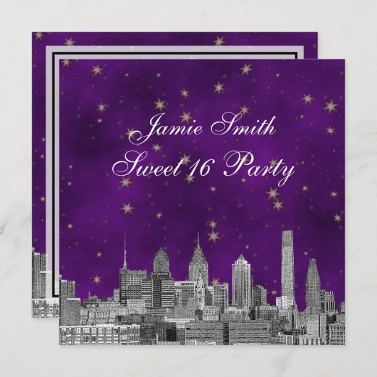 フィラデルフィアスカイラインパープル金ゴールドスタースイート16 招待状 (正面/裏面)