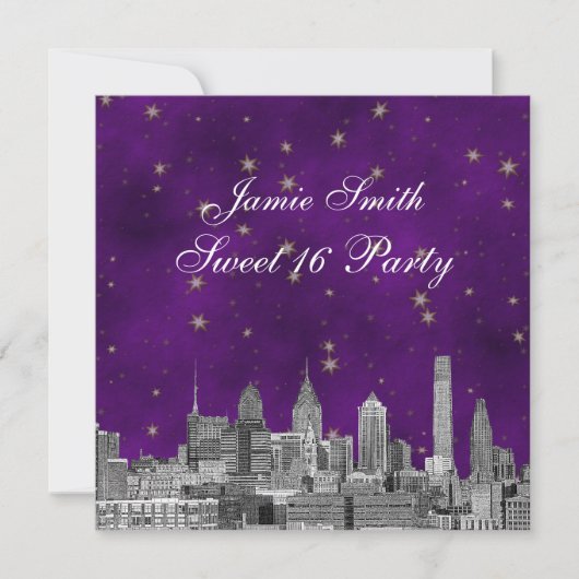 フィラデルフィアスカイラインパープル金ゴールドスタースイート16 招待状 (正面)