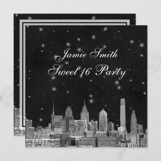 フィラデルフィアスカイラインブラック金ゴールドスタースイート16 招待状 (正面/裏面)