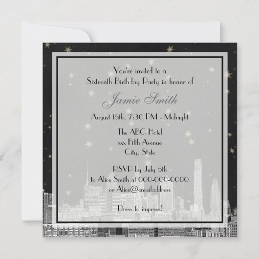 フィラデルフィアスカイラインブラック金ゴールドスタースイート16 招待状 (裏面)