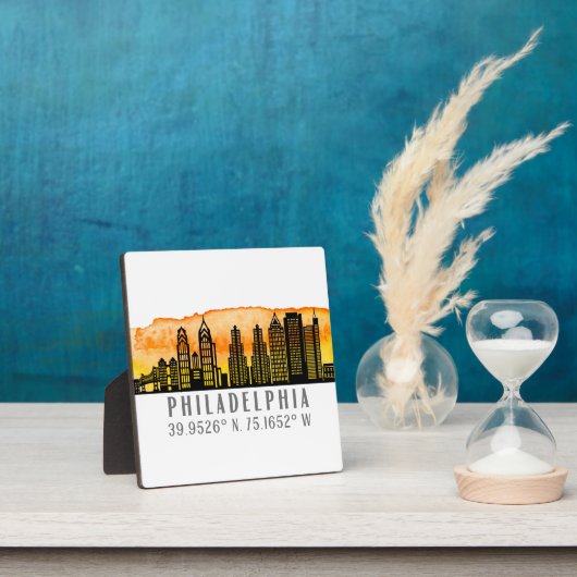 フィラデルフィアスカイラインマップ座標テーブルトップ フォトプラーク (インサイチュ)