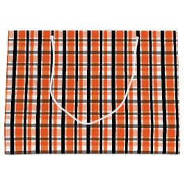 フィラデルフィアスポーツファンオレンジ白黒プレイド ラージペーパーバッグ