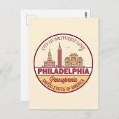 フィラデルフィアペンシルバニアシティスカイラインエンブレム ポストカード (正面/裏面)