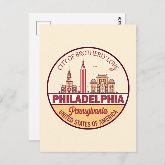 フィラデルフィアペンシルバニアシティスカイラインエンブレム ポストカード (正面/裏面)
