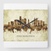 フィラデルフィアペンシルバニアシティスケープ スクエア壁時計 (正面)