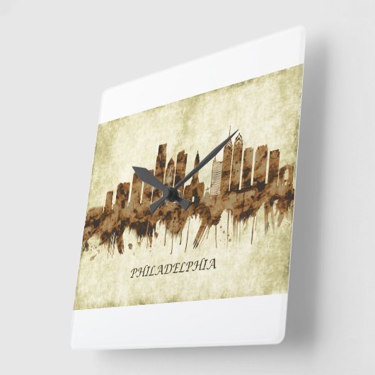 フィラデルフィアペンシルバニアシティスケープ スクエア壁時計 (傾斜)