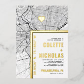 フィラデルフィア愛ロケータ |シティテーマ結婚の 箔招待状 (正面)