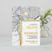 フィラデルフィア愛ロケータ |シティテーマ結婚の 箔招待状 (立ち正面)