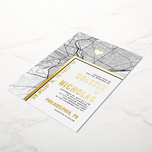 フィラデルフィア愛ロケータ |シティテーマ結婚の 箔招待状 (回転した状態)