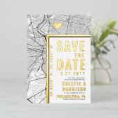 フィラデルフィア愛ロケータ |結婚式の日付の保存 箔招待状 (立ち正面)