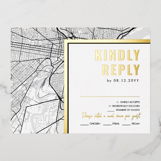 フィラデルフィア愛ロケータ | RSVP返信 箔招待状ポストカード (正面)