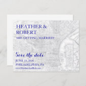 フィラデルフィア日付の保存 – ヴィンテージマップ(灰色) 招待状 (正面/裏面)