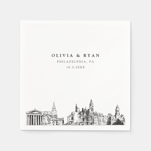 フィラデルフィア結婚スカイライン紙ナプキン スタンダードカクテルナプキン (正面)