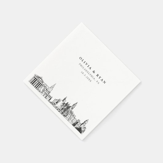 フィラデルフィア結婚スカイライン紙ナプキン スタンダードカクテルナプキン (角)
