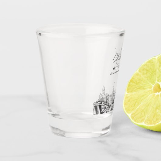 フィラデルフィア結婚式の引き出物パーソナライズされた応援 ショットグラス (左)