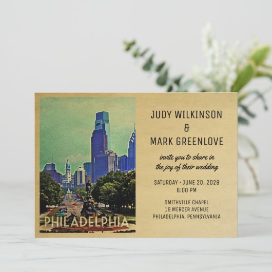 フィラデルフィア結婚式招待状ヴィンテージフィル 招待状 (スタンド正面)