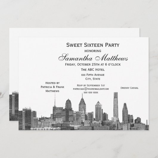 フィラデルフィア黒エッチングルックスカイラインスイート16 招待状 (正面/裏面)