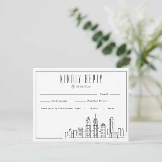 フィラデルフィア・スカイライン |ウェディングRSVP +食事の選択 出欠カード (スタンド正面)