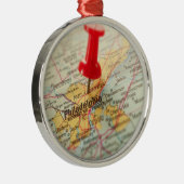 フィラデルフィア・ペンシルバニア地図ピンクリスマス メタルオーナメント (右)