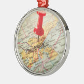 フィラデルフィア・ペンシルバニア地図ピンクリスマス メタルオーナメント (左)