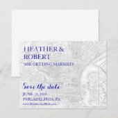 フィラデルフィア Save the Date - ヴィンテージマップ（グレー） 招待状 (正面/裏面)
