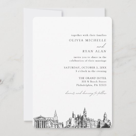 フィラデルフィ結婚アのエレガントスカイライン招待状 招待状 (正面)