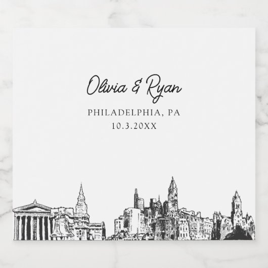 フィラデルフィ結婚アのパーソナライズされたシャンパンラベル スパークリングワインラベル (シングルラベル)