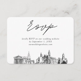 フィラデルフィ結婚アのミニマリストスケッチRSVP エンクロージャーカード