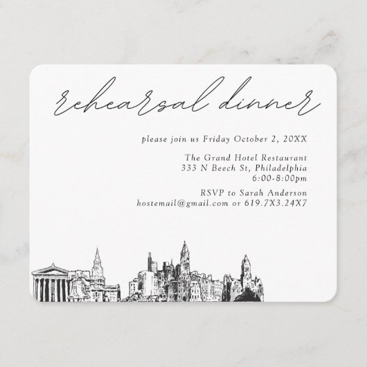 フィラデルフィ結婚アのリハエレガントーサルディナー エンクロージャーカード (正面)